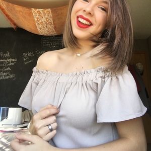Off the shoulder tan flow top